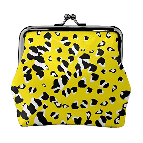 Animal Leopard Print Gold Damen Leder Geldbörse, Kleingeldbeutel mit Kiss-Lock-Verschluss, Schnallen-Geldbörse für Mädchen-Geschenk von AOOEDM