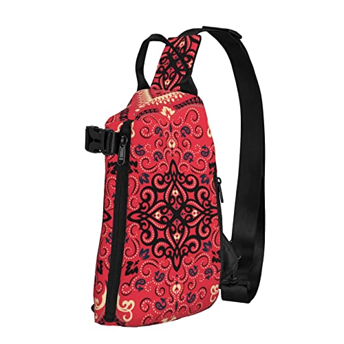 Anti-Diebstahl-Crossbody-Rucksack, rote Paisley-Schultertasche, für Männer und Frauen, langlebig, verstellbar, Sporttasche, Radfahren, Reisen, Wandern, Tagesrucksack von AOOEDM