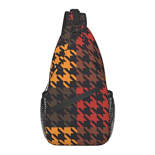 Anti-Diebstahl-Schultertasche, für Houndstooth-Plaid, Weiß, Rot, Orange, Schwarz, Muster, Schulter-Crossbody-Rucksack, wasserdichte Brusttasche, Leichter, lässiger Tagesrucksack für Reisen, Sport von AOOEDM