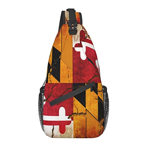 Anti-Diebstahl-Schultertasche, für Vintage-Holz-Maryland-Flagge, Schulter-Crossbody-Rucksack, wasserdichte Brusttasche, Leichter, lässiger Tagesrucksack für Reisen, Sport von AOOEDM