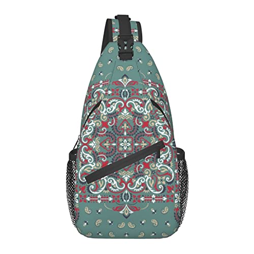 Anti-Diebstahl-Schultertasche, für traditionelles Blumen-Paisley-Bandana-Muster, Schulter-Crossbody-Rucksack, wasserdichte Brusttasche, Leichter, lässiger Tagesrucksack für Reisen, Sport von AOOEDM