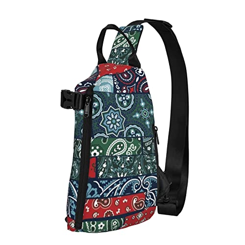 Anti-Diebstahl Sling Chest Bag Schulterrucksack Bandana Paisley Striped Crossbody Bags Gym Sack, Leichte Sling Bag für Männer Frauen Reisen Fitnessstudio Sport Wandern von AOOEDM