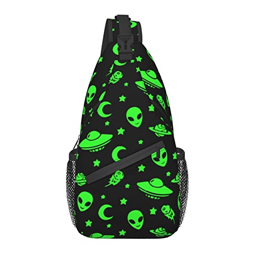 Anti-Diebstahl-Umhängetasche, für Green Alien Moon Spaceships Planet Black, Schulter-Crossbody-Rucksack, wasserdichte Brusttasche, Leichter, lässiger Tagesrucksack für Reisen, Sport von AOOEDM