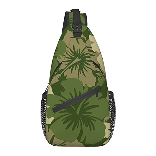 Anti-Diebstahl-Umhängetasche, für Hawaiian Floral Olive Green, Schulter-Crossbody-Rucksack, wasserdichte Brusttasche, Leichter, lässiger Tagesrucksack für Reisen, Sport von AOOEDM