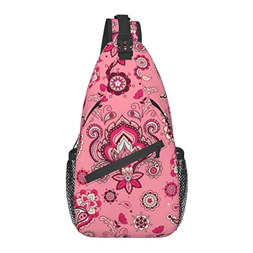 Anti-Diebstahl-Umhängetasche, für Pink Paisley Floral, Schulter-Crossbody-Rucksack, wasserdichte Brusttasche, Leichter, lässiger Tagesrucksack für Reisen, Sport von AOOEDM