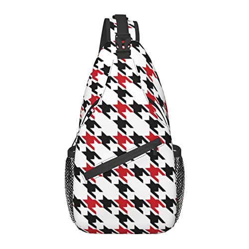 Anti-Diebstahl-Umhängetasche, für schwarzes und rotes Hahnentrittmuster im Patchwork-Stil, Schulter-Crossbody-Rucksack, wasserdichte Brusttasche, Leichter, lässiger Tagesrucksack für Reisen, Sport von AOOEDM