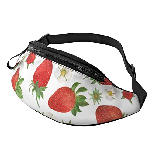 Aquarell Erdbeeren und Blumen Große Bauchtasche für Männer, Geschenke für Sport, Training, Reisen, Laufen, lässige Gürteltasche von AOOEDM