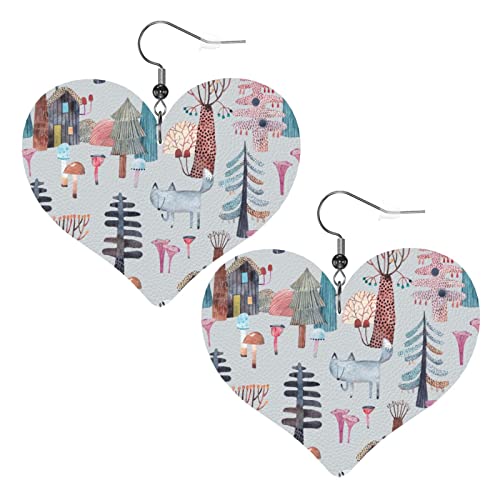 Aquarell Wald Herz Form Leder Ohrringe Frauen Mädchen einfache baumelnde Ohrringe Geschenke für sie von AOOEDM