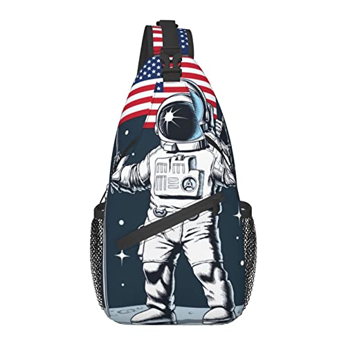 Astronaut American Flag Cartoon Cross Chest Bag Diagonally Sling Rucksack Crossbody Umhängetasche Reisen Wandern Daypacks für Männer Frauen von AOOEDM