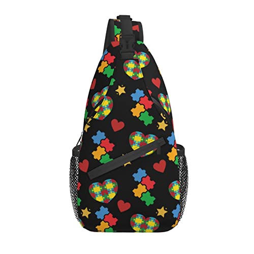 Autism Pattern Sling Rucksack Reisen Wandern Daypack Autism Awareness Crossbody Umhängetasche für Frauen Männer Teenager von AOOEDM