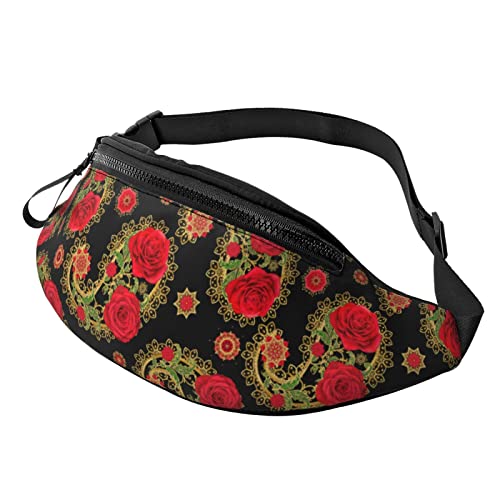 Bauchtasche für Damen Herren Golden Brilliant Paisley Rose Flowers Hands-Free Gürteltasche Geldbörse Camping Gürteltasche von AOOEDM