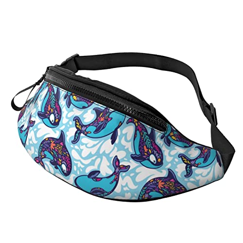 Bauchtasche für Damen Herren Meeresmuster mit floralen Orca-Walen Modische Gürteltasche Geldbörse Jogging-Gürteltasche von AOOEDM