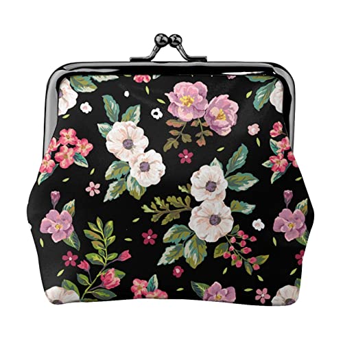 Beauty Floral Damen-Geldbörse aus Leder, Kleingeldtasche mit Kiss-Lock-Verschluss, Schnallen-Geldbörse für Frauen und Mädchen von AOOEDM