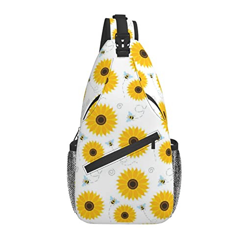 Bees and Sunflowers Sling Bag Crossbody Sling Rucksack Brusttasche Tagesrucksack Reisen Wandern Umhängetasche für Männer Frauen von AOOEDM