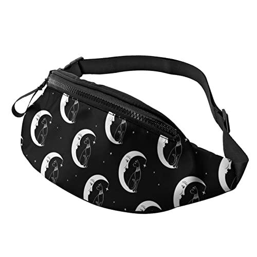 Black Cat Moon Night Gürteltasche Sport Casual Hüfttasche für Damen Herren Modisch von AOOEDM