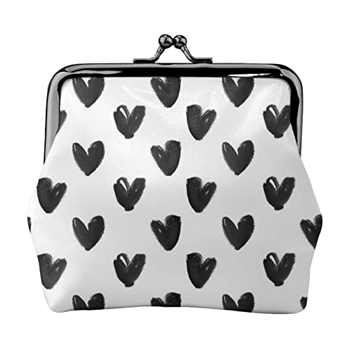 Black Hearts Damen-Geldbörse aus Leder, Kleingeldtasche mit Kiss-Lock-Verschluss, Schnallen-Geldbörse für Frauen und Mädchen von AOOEDM