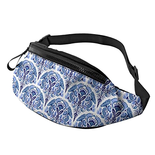 Blaue Chinoiserie Floral Gürteltasche Sport Casual Hüfttasche für Damen Herren Modisch von AOOEDM