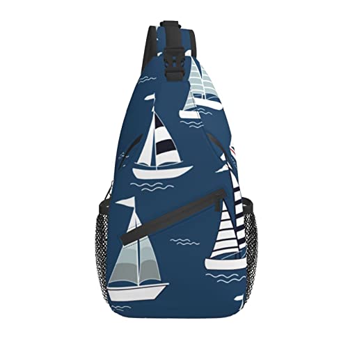 Blaues Segelboot-Muster Cross Chest Bag Diagonally Sling Rucksack Crossbody Umhängetasche Reisen Wandern Daypacks für Männer Frauen von AOOEDM