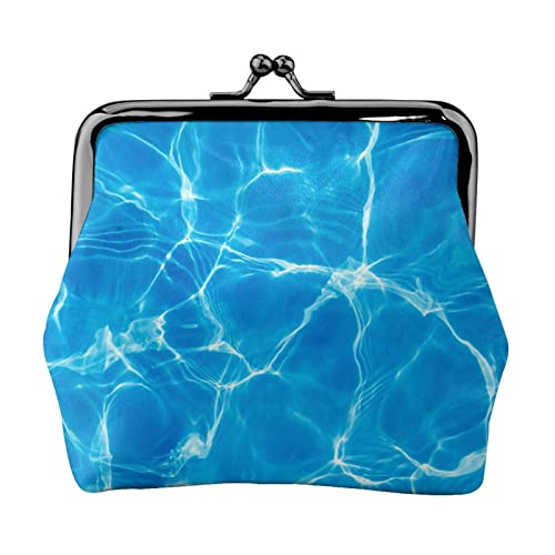 Blaues Wasser Gestreifter Druck Kleine Geldbörse Kiss-Lock Ledertasche Kleingeldbörse Geschenke für Männer und Frauen von AOOEDM