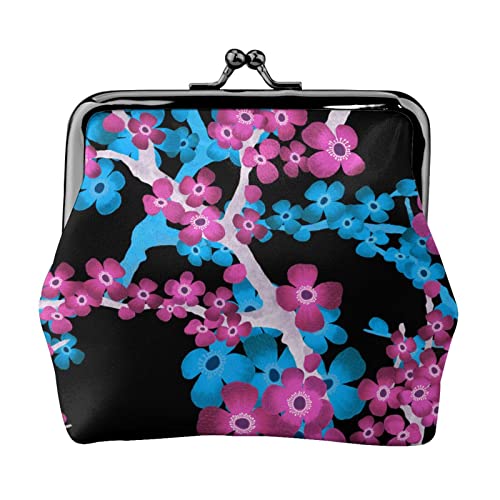 Blooming Sakura Seamless Pattern Damen-Ledergeldbörse, Kleingeldbeutel mit Kiss-Lock-Verschluss, Schnallen-Geldbörse für Mädchen, Geschenk von AOOEDM