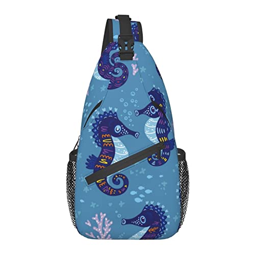 Blue Underwater Seahorse Seaweed Cross Chest Bag Diagonally Sling Rucksack Crossbody Umhängetasche Reisen Wandern Daypacks für Männer Frauen von AOOEDM