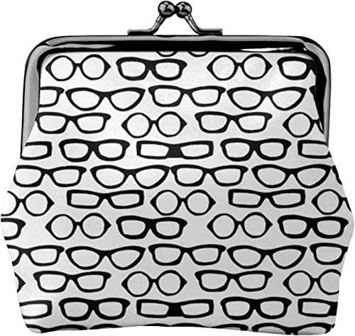 Brille, Weiß, Schwarz, Damen-Ledergeldbörse, Kleingeldbeutel mit Kiss-Lock-Verschluss, Schnallen-Geldbörse für Mädchen-Geschenk von AOOEDM