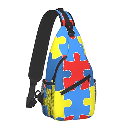 Brusttasche für Männer Frauen Buntes Puzzle-Muster Autism Awareness Sling Schulterrucksack Große Kapazität Umhängetasche mit verstellbarem Schultergurt von AOOEDM