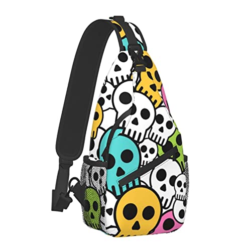 Brusttasche für Männer Frauen Skull Sling Schulterrucksack Große Kapazität Umhängetasche mit verstellbarem Schultergurt von AOOEDM