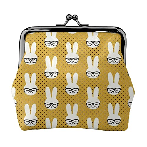Bunny Glasses Mustard Damen-Ledergeldbörse, Kleingeldbeutel mit Kiss-Lock-Verschluss, Schnallen-Geldbörse für Mädchen, Geschenk von AOOEDM
