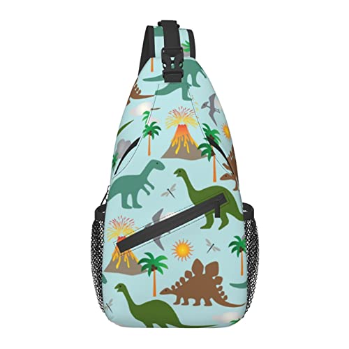 Bunte Cartoon Dinosaurier Muster Kreuz Brusttasche Diagonal Sling Rucksack Umhängetasche Reise Wandern Daypacks für Männer Frauen von AOOEDM