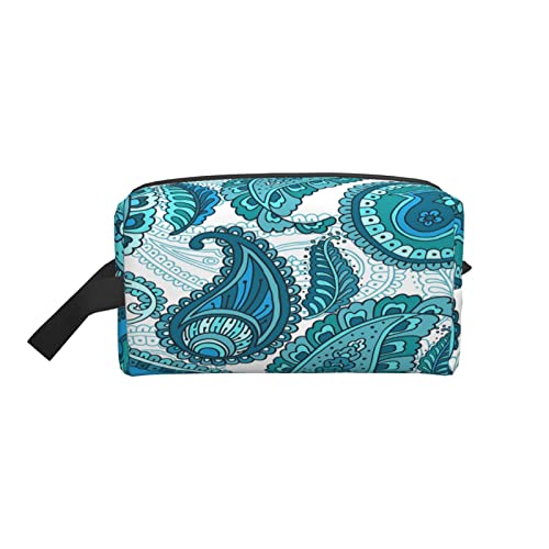 Bunte Paisley-Kulturtasche, abstraktes Blumenmuster, Retro-Wirbelstruktur, blau, Make-up-Tasche, Reise-Kosmetiktasche, kleine Tasche, Aufbewahrungstasche, Organizer für Frauen, Männer, Geschenk von AOOEDM