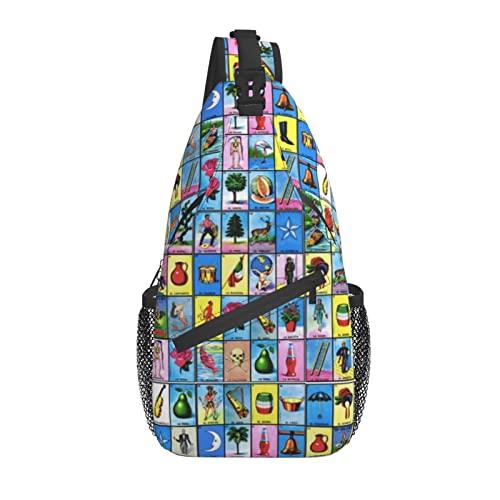 Bunte mexikanische Loteria-Karten Kreuz Brusttasche Diagonal Männer Frauen Umhängetasche Lässige Mode Reisetasche Sling Rucksack von AOOEDM