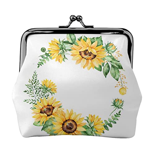 Bunter Blumenkranz mit Sonnenblumen-Aufdruck, kleine Geldbörse, Ledertasche mit Kussverschluss, Kleingeldbörse, Geschenke für Männer und Frauen von AOOEDM