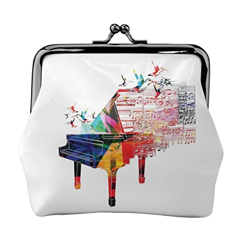 Bunter Klaviertastatur-Musikdruck, kleine Geldbörse, Ledertasche mit Kussverschluss, Kleingeldbörse, Geschenke für Männer und Frauen von AOOEDM