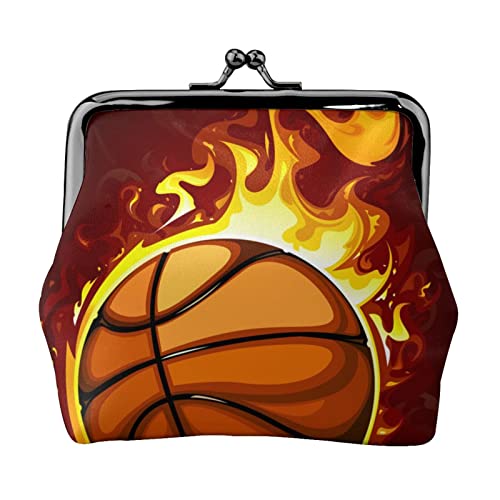 Burning Basketball Muster Damen Leder Geldbörse, Kleingeldbeutel mit Kiss-Lock-Verschluss Schnalle Geldbörse für Mädchen Geschenk von AOOEDM