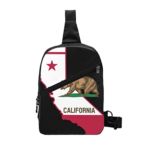 California Outline and Flag Sling Bag Faltbarer Brust-Schulter-Rucksack Bauchtasche Crossbody-Taschen für Männer Frauen Reisen Wandern im Freien von AOOEDM