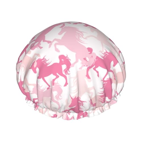 Camouflage-Pink-Einhorn-Duschhauben für Damen, elastische, wiederverwendbare Bade-Haarkappe, Umweltschutz-Haar-Badekappen, doppelte wasserdichte Bade-Duschmütze von AOOEDM