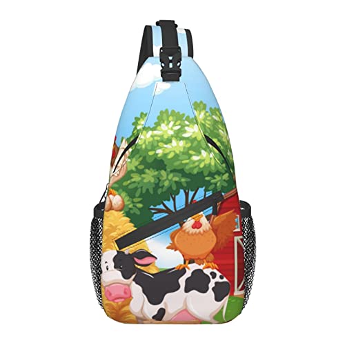 Cartoon Farm Animal Kuh Hühner Cross Chest Bag Diagonally Sling Rucksack Crossbody Umhängetasche Reisen Wandern Daypacks für Männer Frauen von AOOEDM