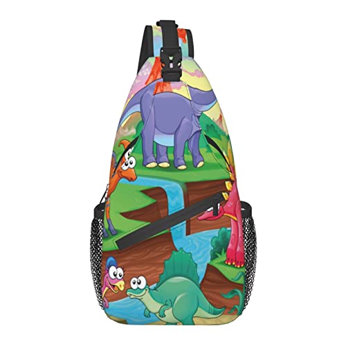 Cartoon Wald Dinosaurier Kreuz Brusttasche Diagonal Sling Rucksack Crossbody Umhängetasche Reisen Wandern Daypacks für Männer Frauen von AOOEDM