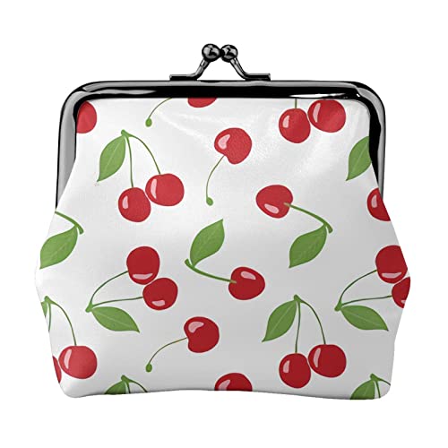 Cherry Damen-Geldbörse aus Leder, Kleingeldtasche mit Kiss-Lock-Verschluss, Schnallen-Geldbörse für Frauen und Mädchen von AOOEDM