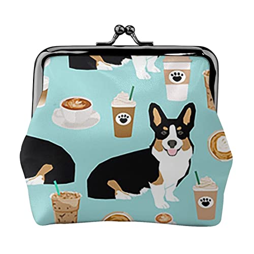 Corgi Coloured Coffees Dog Damen-Leder-Geldbörse, Kleingeldbeutel mit Kiss-Lock-Verschluss, Schnallen-Geldbörse für Mädchen-Geschenk von AOOEDM