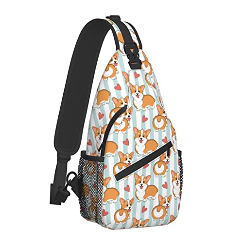 Cute Cartoon Lovely Corgi Dogs and Hearts Sling Bag for Women Men, Animal Design Crossbody Shoulder Bags Casual Sling Backpack Chest Bag Travel Hiking Daypack for Outdoor von AOOEDM