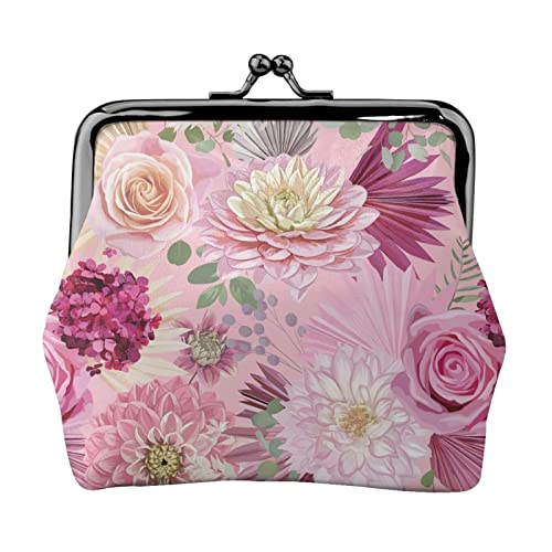 Dahlias Damen-Geldbörse aus Leder, Kleingeldtasche mit Kiss-Lock-Verschluss, Schnallen-Geldbörse für Frauen und Mädchen von AOOEDM