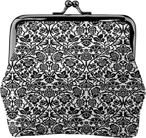 Damast-Schwarz-Weiß-Leder-Geldbörse für Damen, Kleingeldbeutel mit Kiss-Lock-Verschluss, Schnallen-Geldbörse für Mädchen-Geschenk von AOOEDM