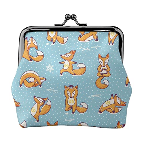 Damen-Geldbörse aus Leder mit Cartoon-Yoga-Fuchs-Motiv, kleine Kleingeldtasche mit Kiss-Lock-Verschluss, Schnallen-Geldbörse für Frauen und Mädchen von AOOEDM