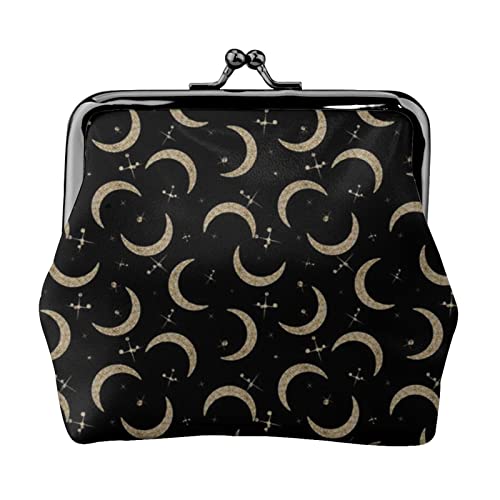 Damen-Geldbörse aus Leder mit Goldglitzer-Halbmondsternen, Kleingeldbeutel mit Kiss-Lock-Verschluss, Schnallen-Geldbörse für Mädchen, Geschenk von AOOEDM