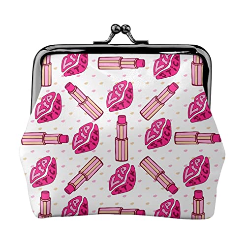 Damen-Geldbörse aus Leder mit Lippenstift-Lippen-Motiv, kleine Kleingeldtasche mit Kiss-Lock-Verschluss und Schnallen-Geldbörse für Damen und Mädchen von AOOEDM