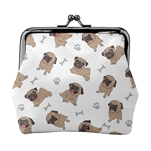 Damen-Geldbörse aus Leder mit Mops-Hund-Motiv, kleine Kleingeldtasche mit Kiss-Lock-Verschluss, Schnallen-Geldbörse für Frauen und Mädchen von AOOEDM