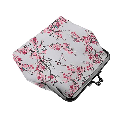 Damen-Geldbörse aus Leder mit Pflaumenblüten-Blumenmotiv, kleine Kleingeldtasche mit Kiss-Lock-Verschluss und Schnallen-Geldbörse für Damen und Mädchen von AOOEDM