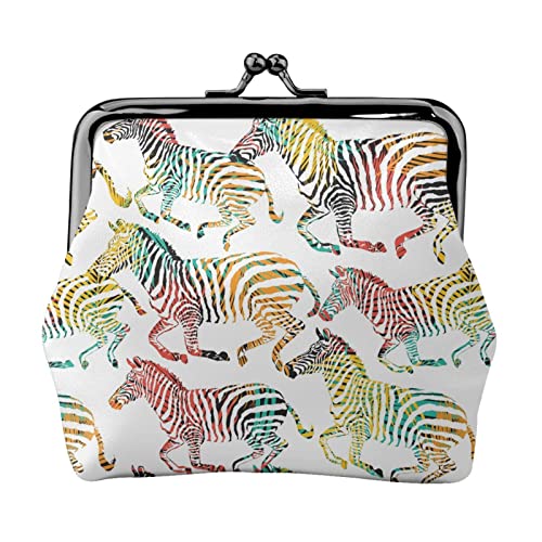 Damen-Geldbörse aus Leder mit Zebra-Tropic-Tier-Motiv, kleine Kleingeldtasche mit Kiss-Lock-Verschluss und Schnallen-Geldbörse für Damen und Mädchen von AOOEDM